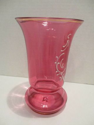 MARY GREGORY CRANBERRY BOHEMIAN ART GLASS VASE WOMAN WITH FLOWER 6 