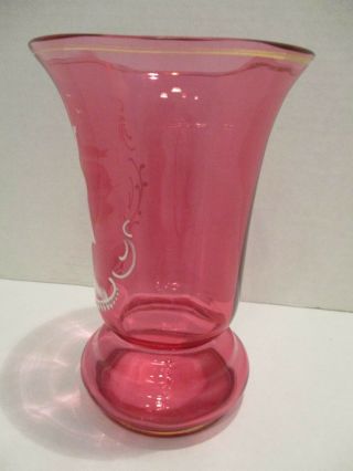 MARY GREGORY CRANBERRY BOHEMIAN ART GLASS VASE WOMAN WITH FLOWER 6 