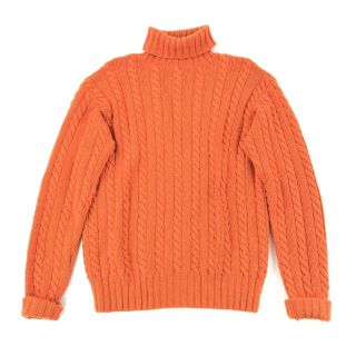 Vintage Polo Ralph Lauren Sz Small Hand Knit Cashmere Sweater Cable Knit Orange