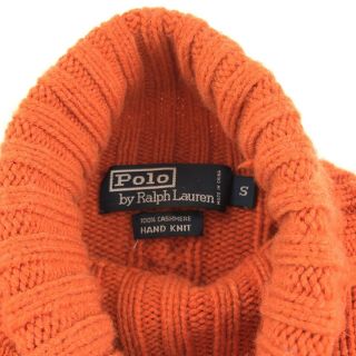 Vintage Polo Ralph Lauren Sz Small Hand Knit Cashmere Sweater Cable Knit Orange 2