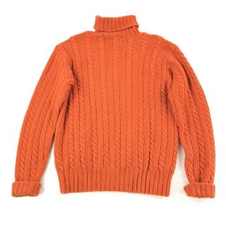 Vintage Polo Ralph Lauren Sz Small Hand Knit Cashmere Sweater Cable Knit Orange 3
