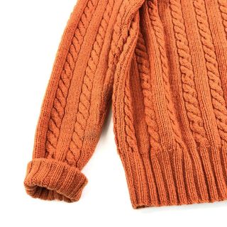 Vintage Polo Ralph Lauren Sz Small Hand Knit Cashmere Sweater Cable Knit Orange 4