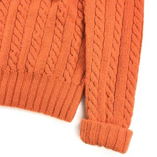 Vintage Polo Ralph Lauren Sz Small Hand Knit Cashmere Sweater Cable Knit Orange 5