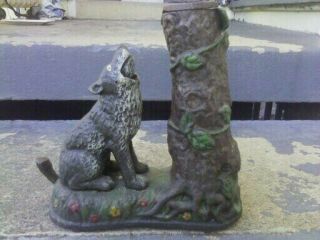 RARE FIND ANTIQUE CAST IRON MECHANICAL BANK WOLF & SQUIRREL HUBLEY PAT.  7.  23.  1883 2