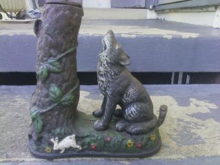 RARE FIND ANTIQUE CAST IRON MECHANICAL BANK WOLF & SQUIRREL HUBLEY PAT.  7.  23.  1883 3