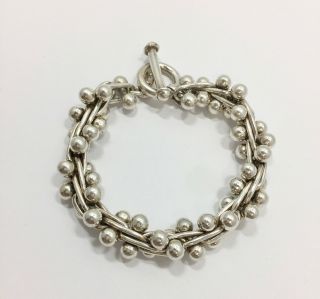 Vintage Heavy Mexico Torsade Style Twisted Bead Ball Bracelet 8 In Sterling S.