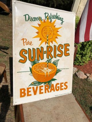 Vintage 1950’s Sun Rise Orange Beverages Sign Coca Cola Soda Metal Tin