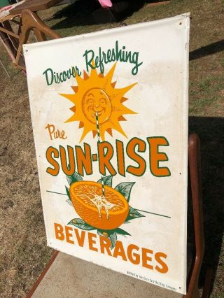 Vintage 1950’s Sun Rise Orange Beverages Sign Coca Cola Soda Metal Tin 7