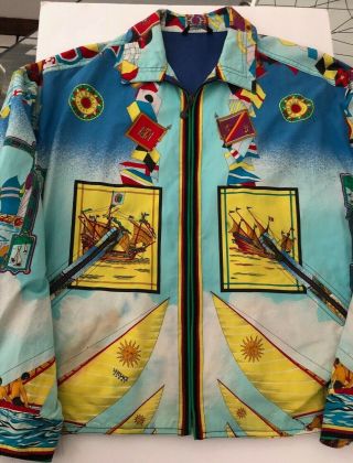 Gianni Versace Sport Vintage Jacket 50 Multi - Color Boats 100 Cotton Lined