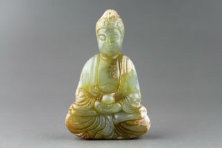 2.  4  Chinese Old Green Jade Hand - Carved Buddha Statue Pendant Collect 2049