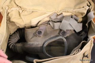 WWII US Army light weight gas mask bag and mask D - day 5