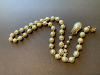 Sign Miriam Haskell Large Champagne Baroque Pearls Rhinestone Necklace Jewelry