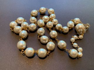 Sign Miriam Haskell Large Baroque Pearls Rhinestone Necklace Jewelry 24 " Long