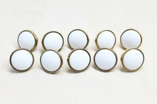 Set Of 10 Colonial Style Brass And White Cabinet/drawer Pulls