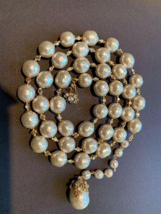 Sign Miriam Haskell Large Baroque Pearls Rhinestone Necklace Jewelry 31 " Long