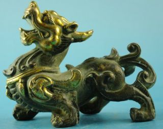 Chinese Old Copper Gilding Hand Carving Unicorn Beast Pi Xiu Statue E01