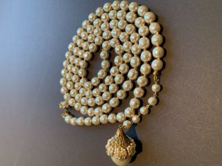 Sign Miriam Haskell Champagn Baroque Pearls Rhinestone Necklace Jewelry 46” Long