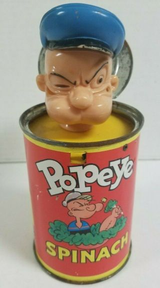 Vintage Tin / Metal Popeye Spinach Can With Popup Head Mattel Toys 1957 (2)