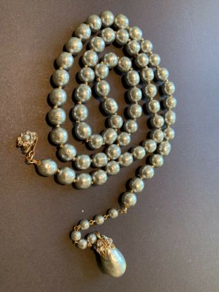 Sign Miriam Haskell Huge Silver Baroque Pearls Rhinestone Necklace Jewelry 33 "