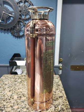 VINTAGE ANTIQUE COPPER FIRE EXTINGUISHER 2