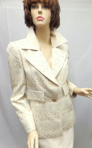 Vintage Chanel Jacket Off White With Gold And Silver Logo Unique Sz 42 France