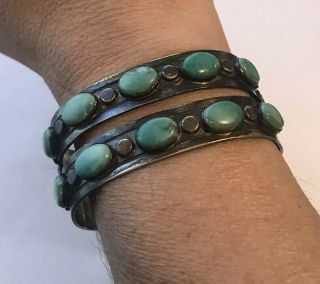 Vintage NAVAJO Stamped Sterling Silver & Turquoise THUNDERBIRD Cuff Bracelet 11