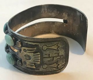 Vintage NAVAJO Stamped Sterling Silver & Turquoise THUNDERBIRD Cuff Bracelet 3