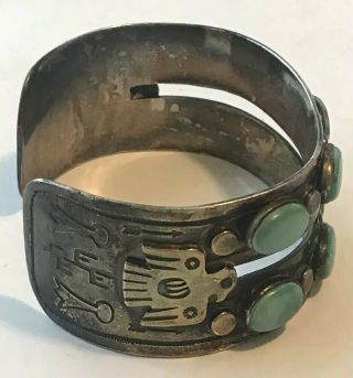 Vintage NAVAJO Stamped Sterling Silver & Turquoise THUNDERBIRD Cuff Bracelet 5