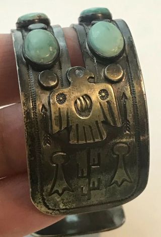 Vintage NAVAJO Stamped Sterling Silver & Turquoise THUNDERBIRD Cuff Bracelet 6