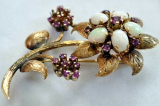 Antique Victorian 14K Solid Gold,  Natural Opal and Ruby Pin/Brooch 57mmX33mm 2
