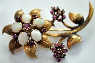 Antique Victorian 14K Solid Gold,  Natural Opal and Ruby Pin/Brooch 57mmX33mm 3