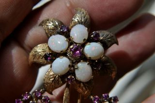 Antique Victorian 14K Solid Gold,  Natural Opal and Ruby Pin/Brooch 57mmX33mm 6