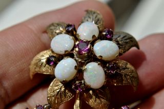 Antique Victorian 14K Solid Gold,  Natural Opal and Ruby Pin/Brooch 57mmX33mm 9