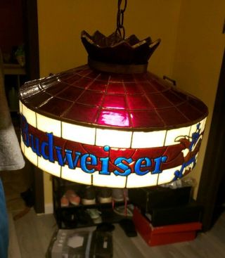 Vintage Budweiser Stained Glass Hanging Light Lamp