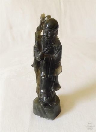 Antique Late 19th Early 20th C Chinese Carved Hardstone / Jade Figure Of A Sage