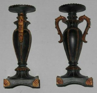 Vintage 2 Pc Set Pillar Greek Roman Vase Ancient Style Brown Brass Candle Holder