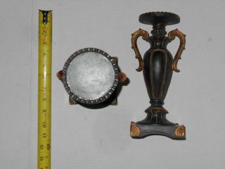 Vintage 2 Pc Set Pillar Greek Roman Vase Ancient Style Brown Brass Candle Holder 4
