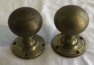 Pair Vintage Brass Beehive Door Handles Knobs