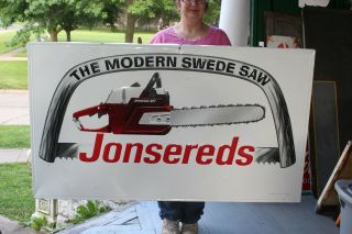 Large Vintage Jonsereds Chain Saws Saw Farm Tool Gas Oil 56 " Embossed Metal Sign