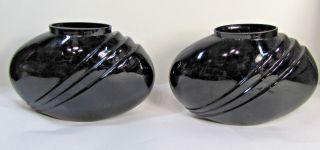 Vintage Matching Pair Two Art Deco Black Glass Vases With Hallmark Vase Signed