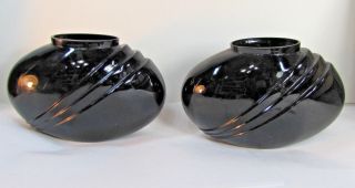 Vintage Matching Pair Two Art Deco Black Glass Vases with Hallmark Vase signed 2