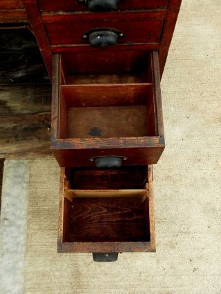 Antique Oak 14 Drawer Watchmakers Work Bench desk with Drawer trays dividers 10