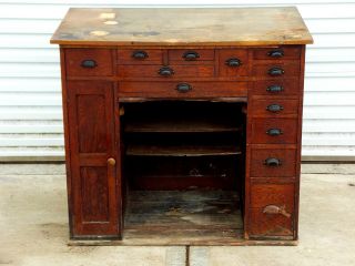 Antique Oak 14 Drawer Watchmakers Work Bench Desk With Drawer Trays Dividers