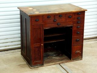 Antique Oak 14 Drawer Watchmakers Work Bench desk with Drawer trays dividers 3