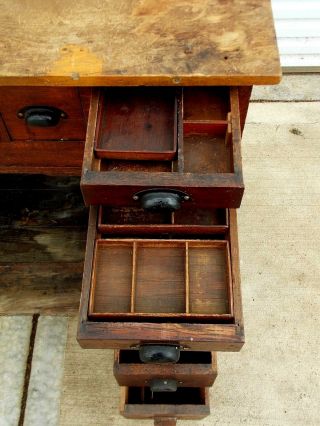 Antique Oak 14 Drawer Watchmakers Work Bench desk with Drawer trays dividers 8