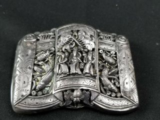 Antique East Indies Straits Chinese Sterling? Repousse Silver Belt Buckle Rare
