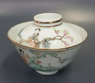 Chinese Antique Porcelain Famille Rose Bowl With Cover - Republic Period