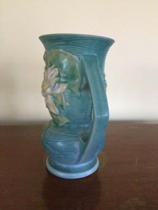 Roseville Pottery - Water Lily double handle vase,  blue 2