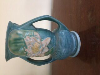 Roseville Pottery - Water Lily double handle vase,  blue 4