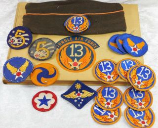 Wwii Us Army 13th Jungle 5th Air Force Id 17 Patches Cap Book Grouping